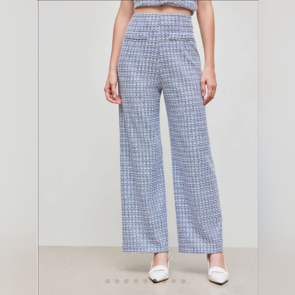 Cider Blue Tweed Wide Leg Pants Mid Rise